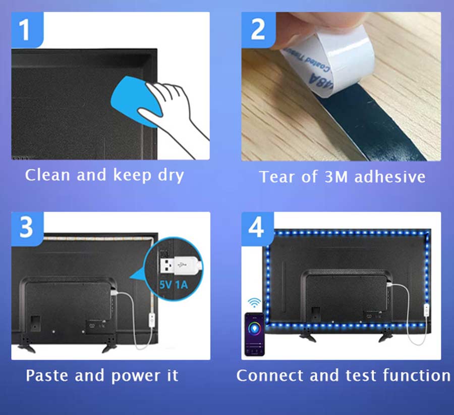 how to install led lights behind tv