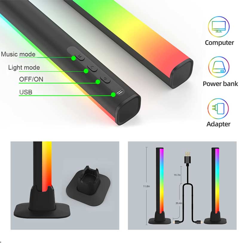 RGB Gaming LED Lights Bar for Room Desk TV Sync Lights - obitol